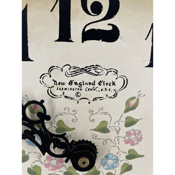 Vintage New England Clock Co Wood glass Wall Clock 20" flowers - Picture 2 of 16